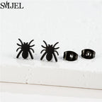 Punk Halloween Earring Black Stainless Steel Ghost Pirate Skull Stud Earrings Women Men Goth Pumpkin Spider Bat Ear Jewelry Gift