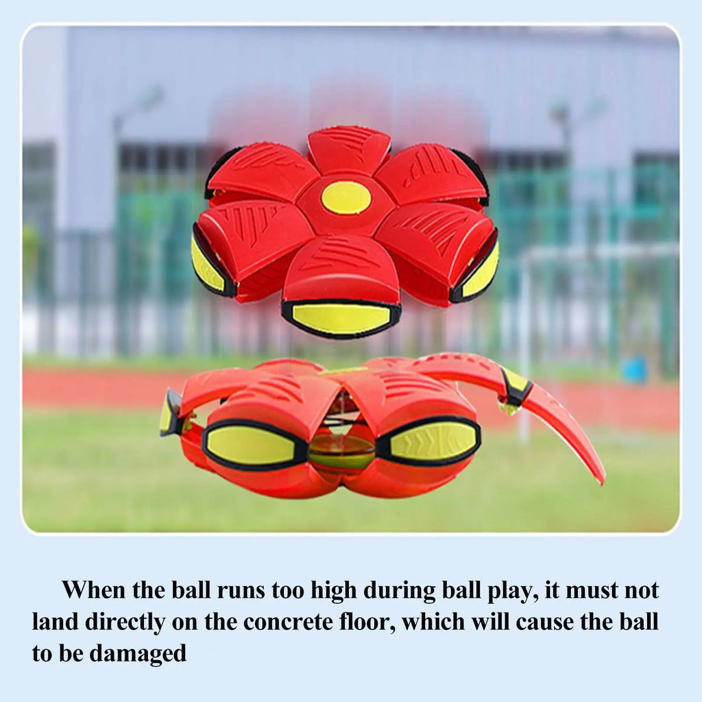 Magic UFO Flying Flat Disc Ball Toy with LED Light Outdoor Garden Sport Deformable Stress Relief Vent Ball for Kids Boys Girls