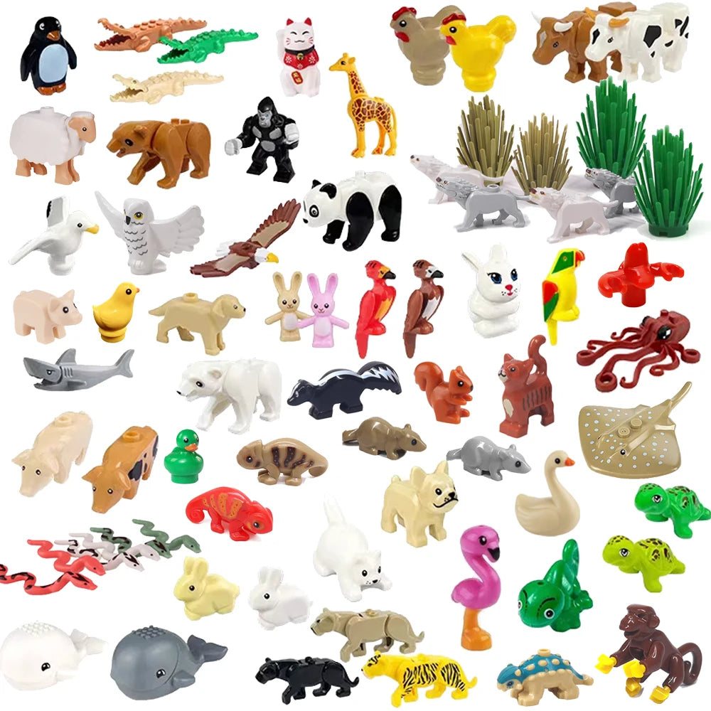 MOC Animal Scene Building Blocks Zoo Ducks Cat Dog Penguin Eagle Dove Wolf Bear Deer Shark Snake Mice Sheep DIY Toys Bricks K055