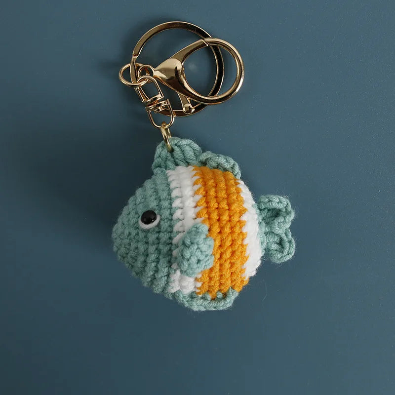 Ocean Series Animal Doll Crochet Keychain Handmaking Knitted Tropical Fish Keyrings Crochet Shark Doll Keychain Custom Accessory