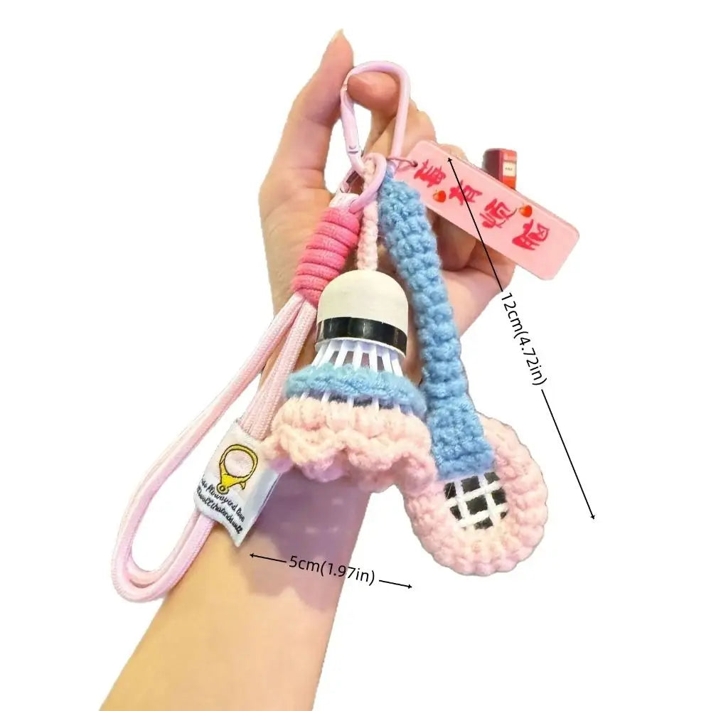 Soft Cute Crochet Badminton Keychain Mini Bright Color Knitted Badminton Pendant Bag Hanging Charms Car Keyring Backpack Decor