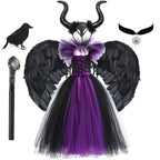 Maleficent Neck Dress Girls Halloween Theme Cosplay Costume Handmade Woven Tulle Dress Evil Role Playing Outfits Luxury Gown
