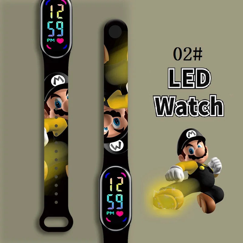 Mario Bros Digital Watch for Kids Waterproof Sport Wristband Luigi Princess Peach Yoshi Bowser Action Figures Children