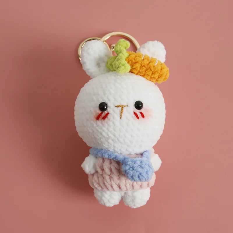 Cute Rabbit Doll Crochet Keyrings Handmaking Knitting Rabbit Keychains Cartoon Carrot Rabbit Keyrings Pendant Custom Accessories