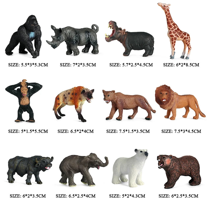 Oenux Montessori Miniature Lion Shark Horse Dinosaur Animals Model Set Action Figures Figurine Zoo Cute Education Kids Toy Gift
