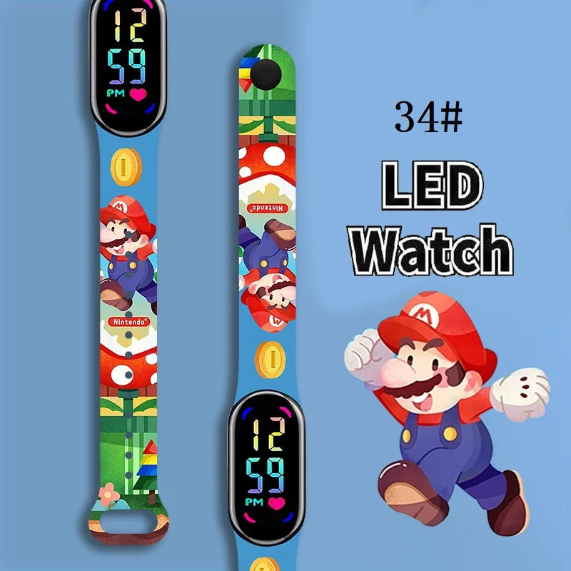 Mario Bros Digital Watch for Kids Waterproof Sport Wristband Luigi Princess Peach Yoshi Bowser Action Figures Children