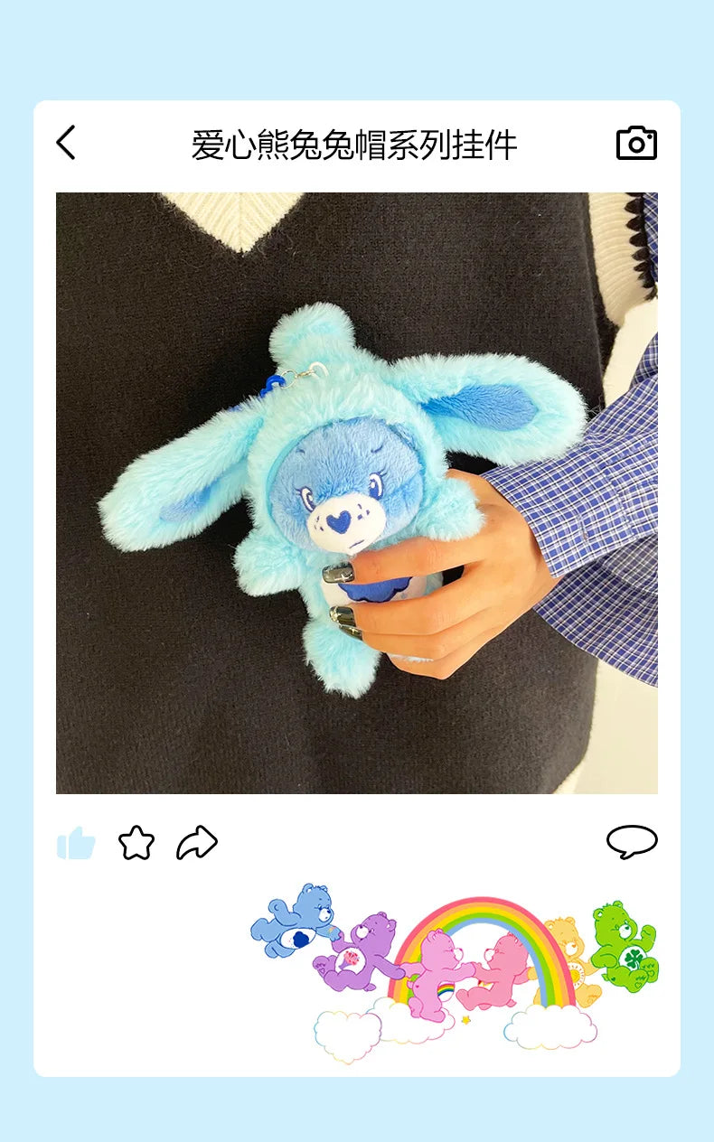 New Genuine Carebears Plush Rabbit Hat Keychain Rainbow Bear Doll Pendant School Bag Ornament Gift
