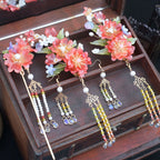 Chinese Hanfu Hair Stick Hairpin Earrings Hair Accessories Set Long Fringed Vintage Hairpin Flower Handmade Wedding Hair Jewelry