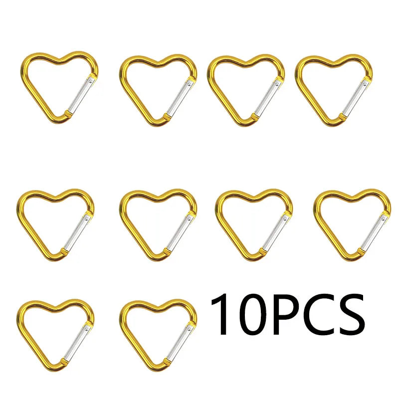 10PCS Carabiner Keychain Clip Heart-shaped Aluminum Small Carabiners Tactical Clips Outdoor Tools Water Bottle Keyring HWXGJ04