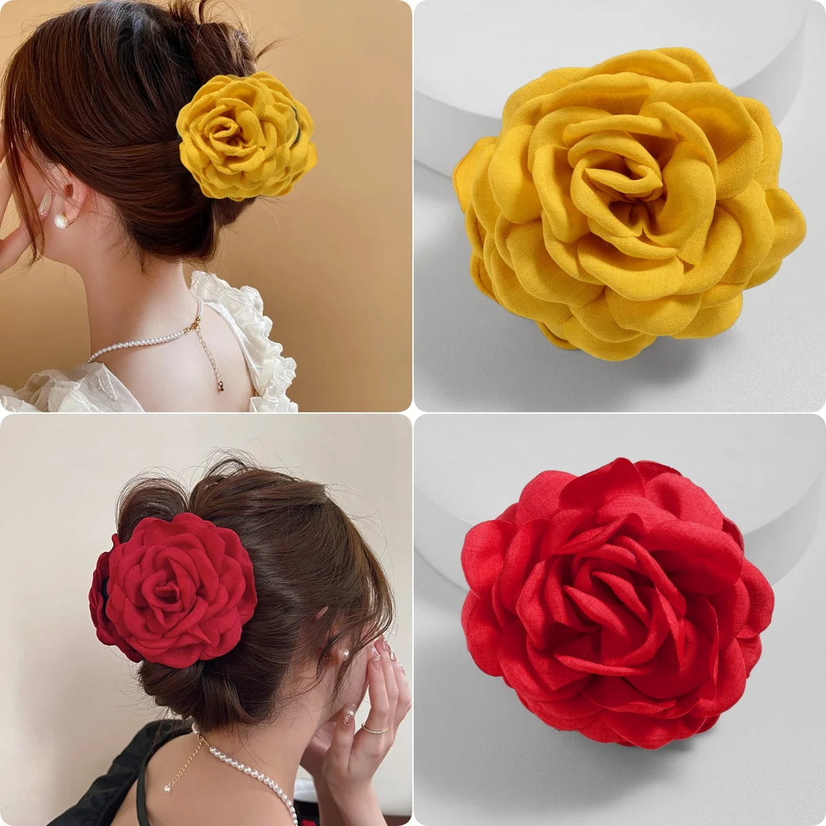 16 Colors Sweat Medium Size Cotton Fabric Rose Flower Hair Claw Clips for Women Korean Ctach Shark Clamp Hair Accessories 2024
