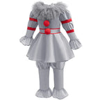 Kids Scary Joker Pennywise Cosplay Costume Horror Ghost Movie It Puff Sleeve Tulle Collar Top With Pants For Halloween Carnival