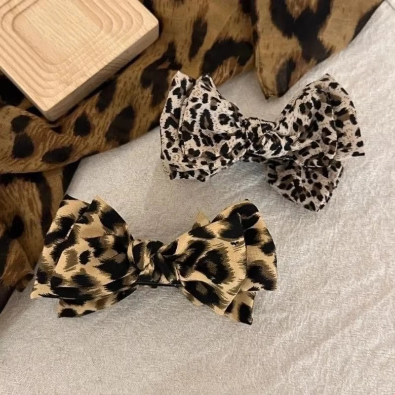 Leopard Print Bow Bun Hair Clip Women's Retro High Ponytail Hairpin, Back of Head Hair Bun Shark Clip