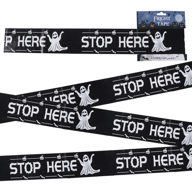 Halloween Warning Tape Signs Halloween Props Window Prop Party Danger Warning line 580x8.5cm Halloween Decoration Witch Balloons