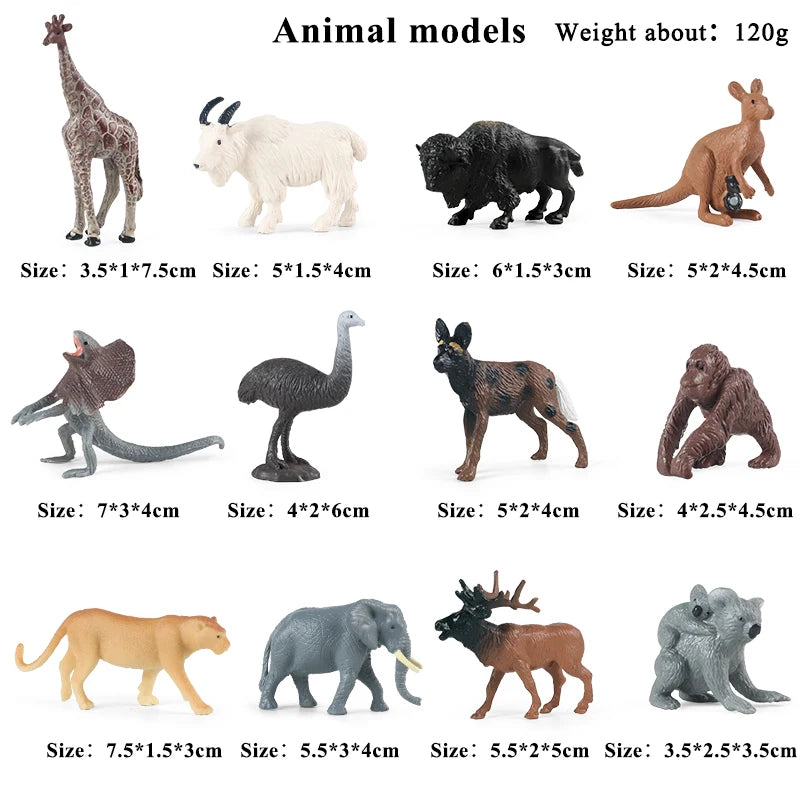 Oenux Montessori Miniature Lion Shark Horse Dinosaur Animals Model Set Action Figures Figurine Zoo Cute Education Kids Toy Gift