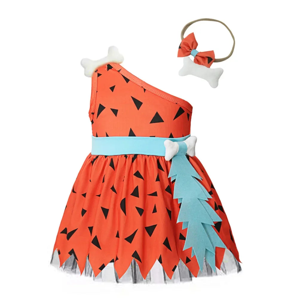 Halloween Caveman Dress For Girls Boys Clothes Off Shoulder Dog Bones Dresses Historical Stone Age Party Kids Halloween Costume