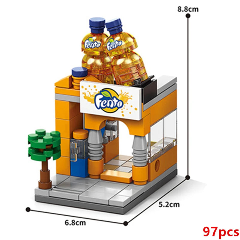NEW DIY Restaurant Coffee Milk Tea Store Street View Food House Building Blocks Kit Girls Bricks Movie Model Toy