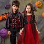 Girls Boys Vampire Dress Kid Ghost Bride Gothic Cosplay Vampire Devil Bat Halloween Costume Vampiran Carnival Outfit Clothes