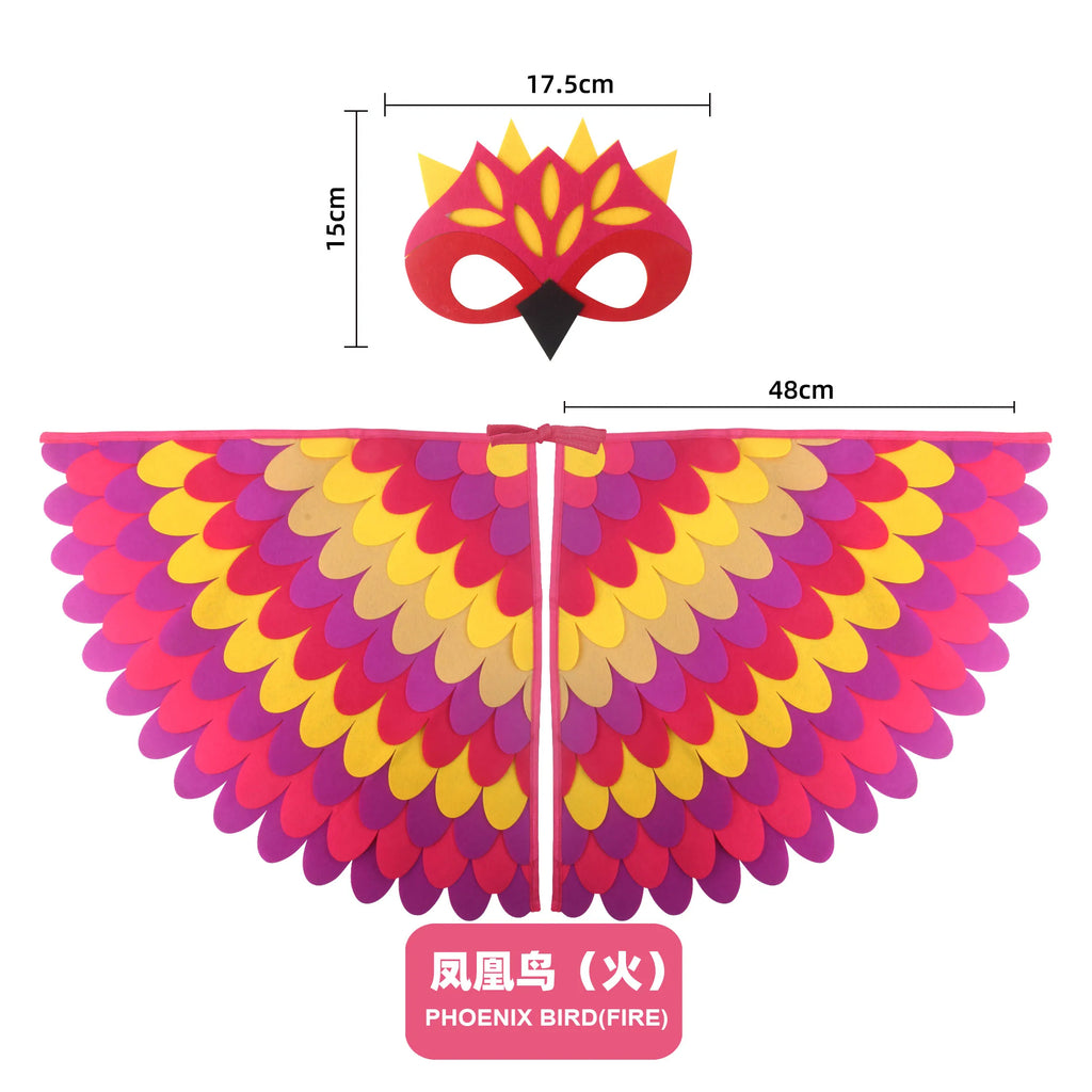 Bird Cosplay Costume Stage Performance Owl Peacock Wings Bird Felt Cape with Mask for Girls Boys Halloween Party Cloak