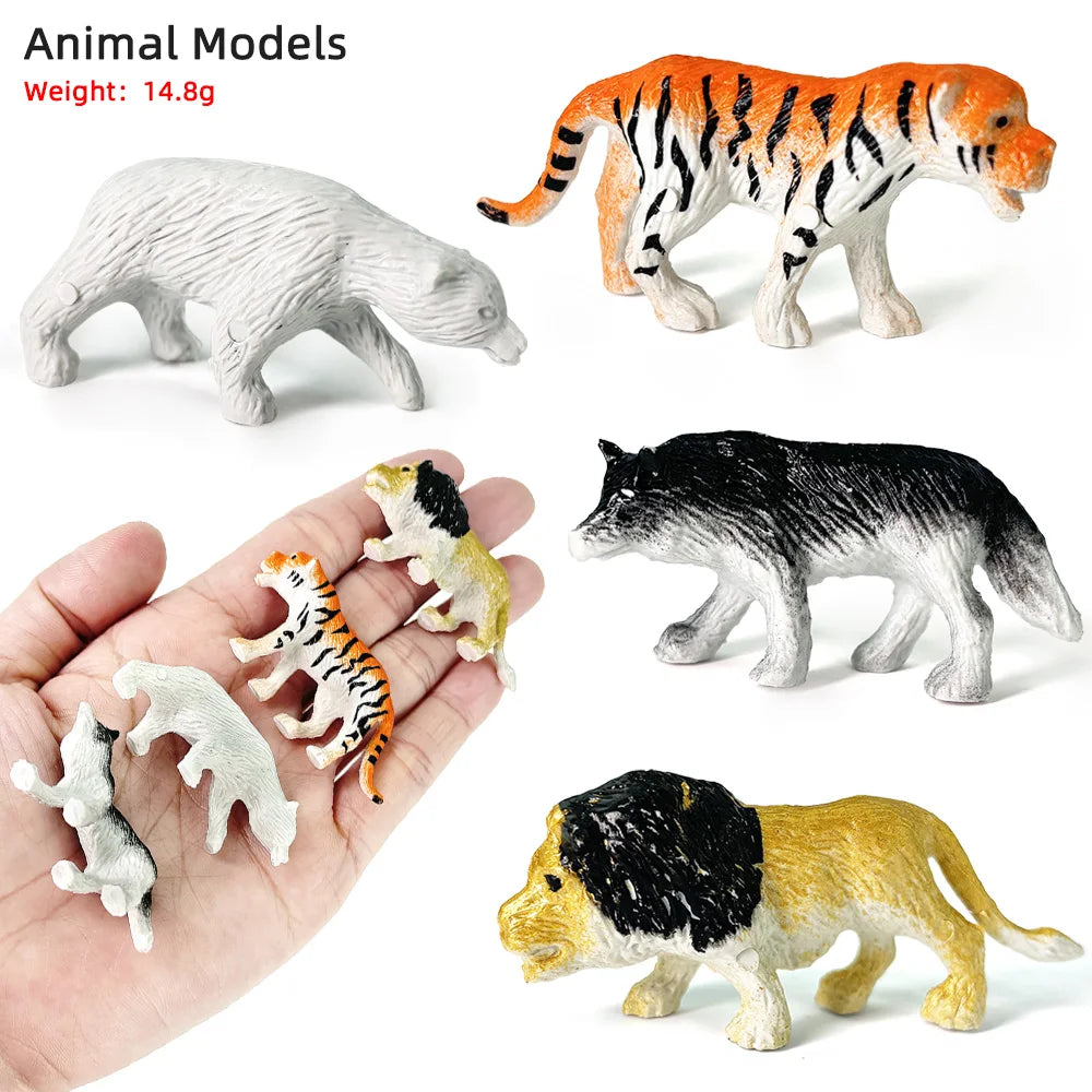 96pcs Animal Model Wild Jungle Zoo Plastic Action Figures Tiger Lion Collection Model Doll Educational Toy for Children Gift