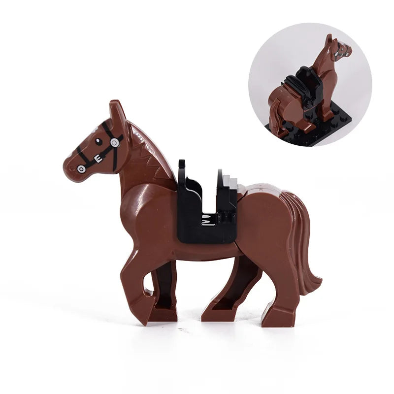 Medieval Series War-Horse Building Blocks White/Black/Brown Horses Battle Steed DIY Bricks Toys For Children Christmas Gifts
