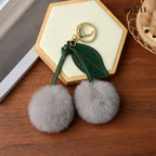 Keychain Key Fob Bag Pendant Fluffy Cherry Keyring Bag Hanging Leaf Artificial Rabbit Fur Ball Key Holder Plush Bag Accessories