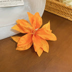 Red Fabric Flower Hair Clips for Women Sweet Petal Long Tassel Barrettes Duckbill Clip Hairpins Summer Holiday Hair Accessories