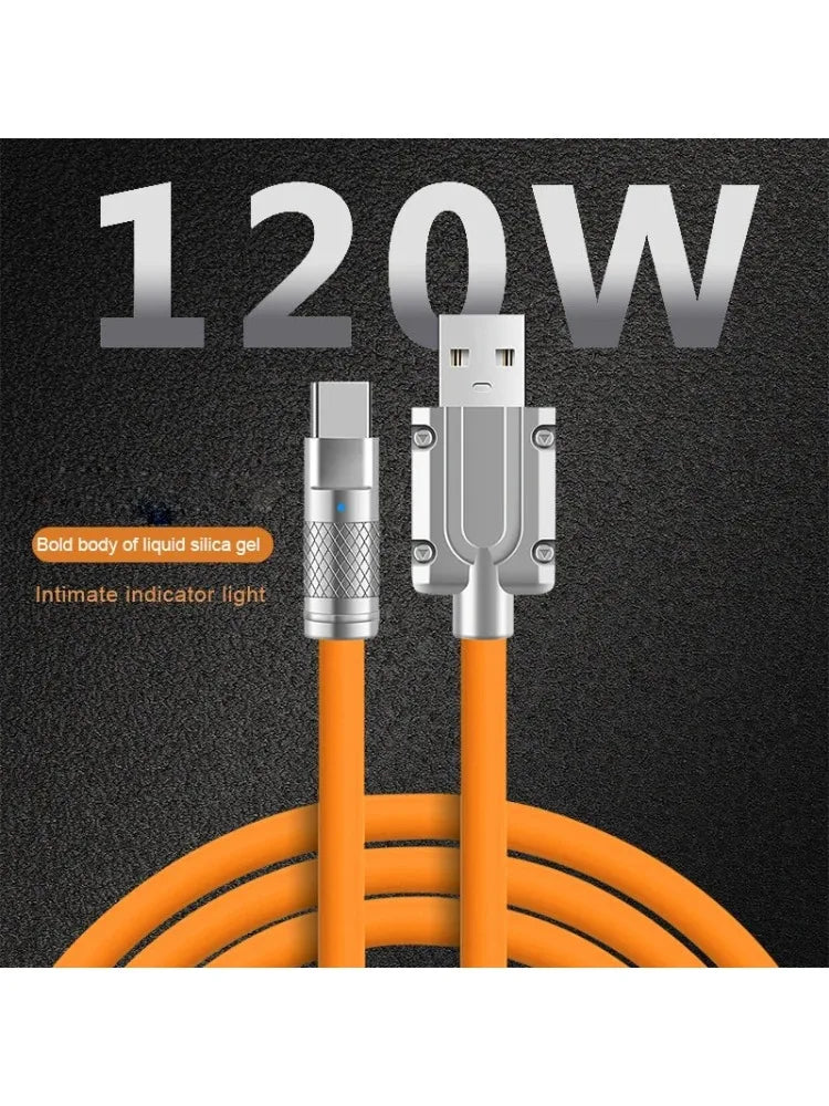 3PCS 120W Super Fast Charge Type-C Liquid Silicone Cable Quick Charge USB C Lines For Xiaomi Huawei Samsung USB Phone Data Wire