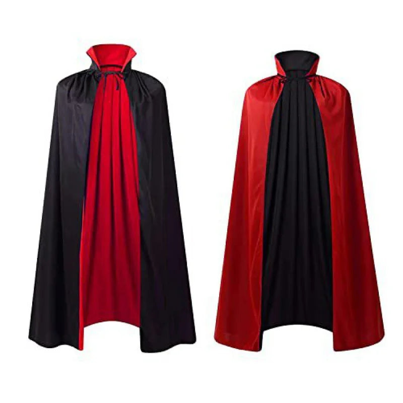 Halloween Two Tone Cape Mid Length Vampire Cloak With Stand Collar Tie Closure For Costume Party Stage Performance Unisex Adult