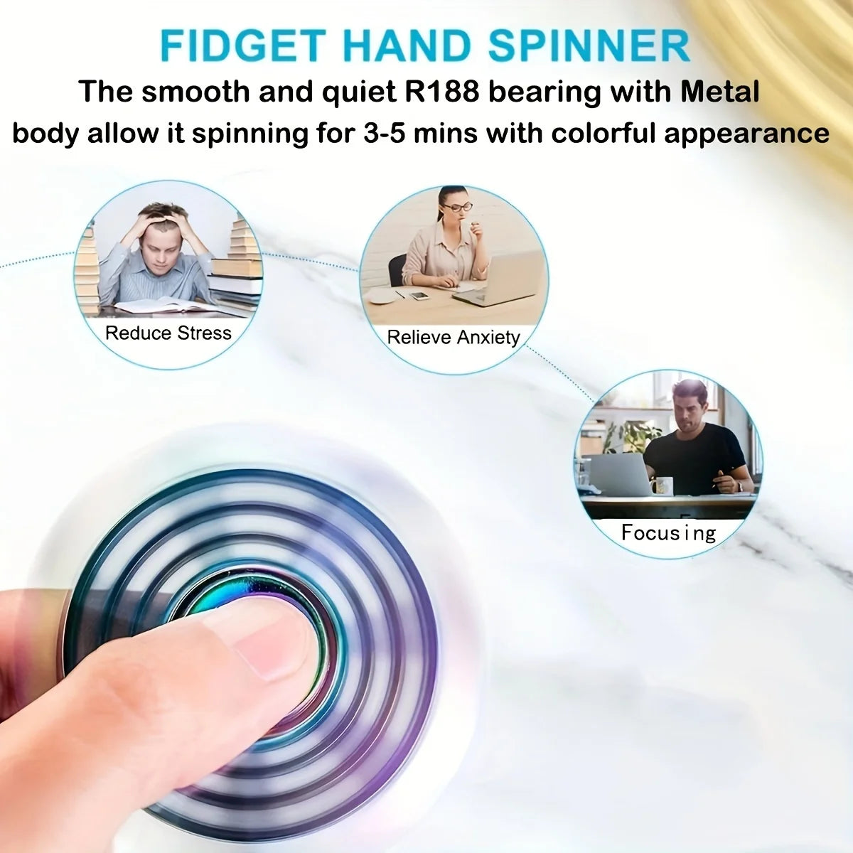 New Metal Rainbow Fidget Spinner Gradient Color R188 Mute Bearing EDC Hand Spinner Fingertip Gyro Anti-Anxiety Kids Adult Toys