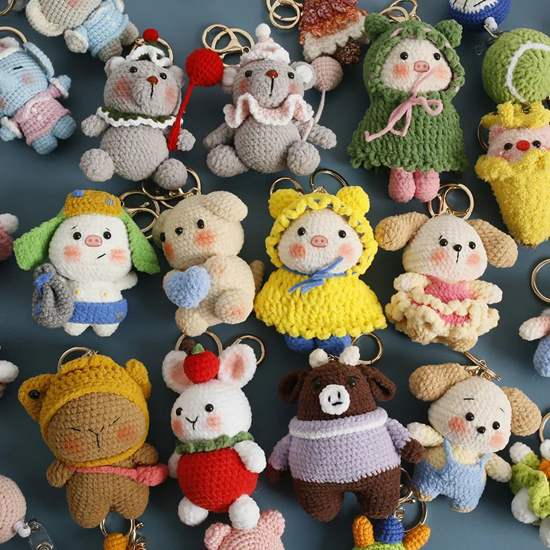 Cartoon Animal Doll Series Handmake Crochet Keychain Cute Sheep Doll Keyrings Crochet Puppy Keychains Gifts Custom Accessories