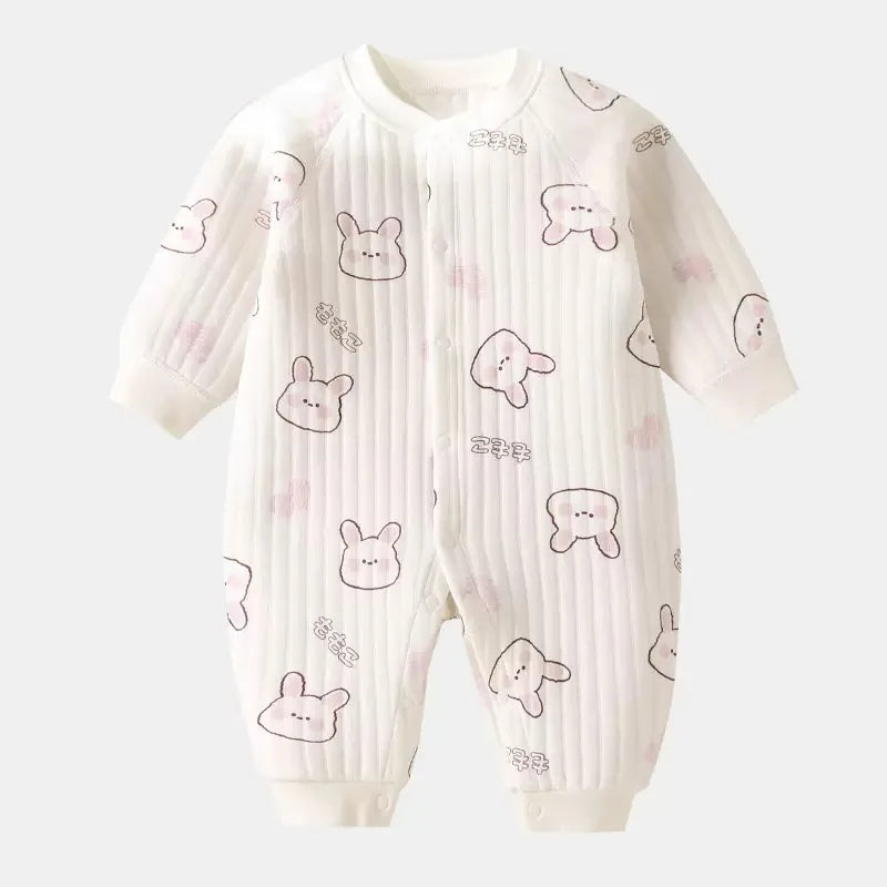 Winter Baby Jumpsuit Long Sleeves and Long Pants Warm Double-faced Fleece Cartoon Design for Boys Girls Bodysuit