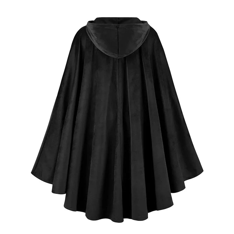 Medieval Black Hooded Cloak Halloween Retro Battle Warrior Cosplay Costume Cape Adults and Kids Dress Up Costume