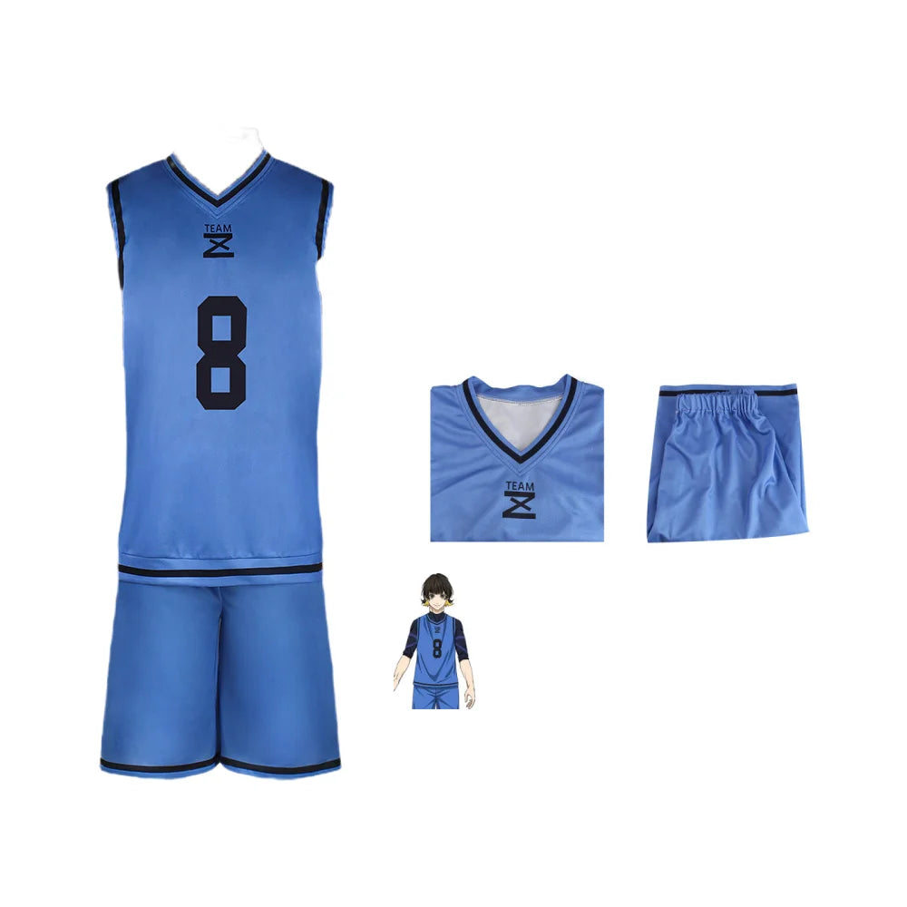 Anime Bachira Meguru Cosplay Costume Football Jersey Sportswear Blue Uniform Bodysuit Halloween Christmas Party Outfit