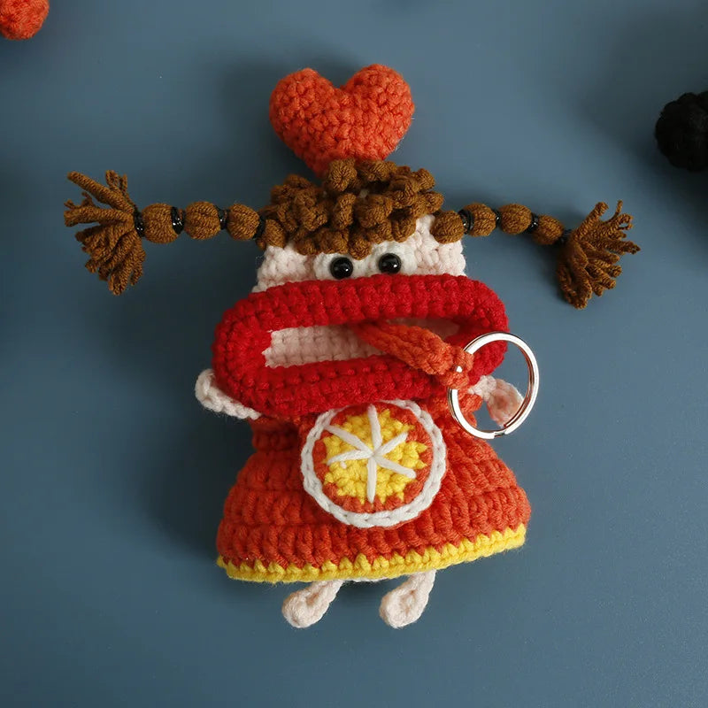 Cute Fruit Series Sausage Mouth Doll Crochet Keychains Custom Knitting Bag For Car Keys Holder Funny Doll Bag For Keys Storage