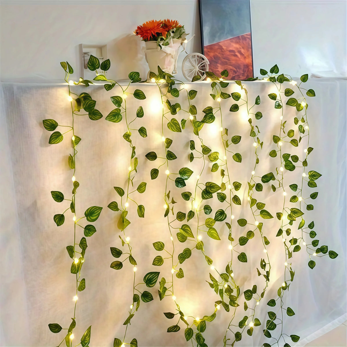 LED Green Leaf Fake Plant String Lights LED Battery Powered for Wall Room Office Birthday Home Bedroom Halloween Christmas Decor