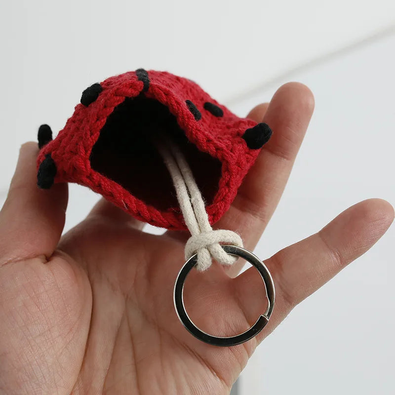 Cute Crochet Cactus Keychain For Keys Storage Bag Keyring Knitting Ladybug Bag Keyrings Wholesale Custom Car Keychain Accessory