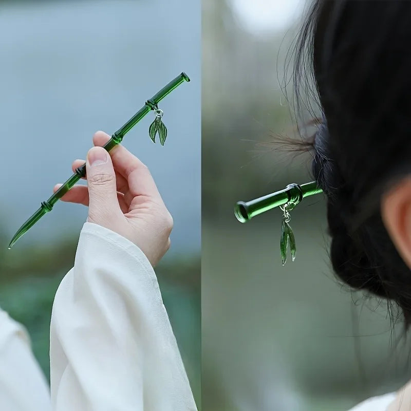 2pcs Chinese Fashion Hairpin Retro Bamboo Disc Hair Needle High-grade Resin Material Suitable for Women's Daily Hair Accessories