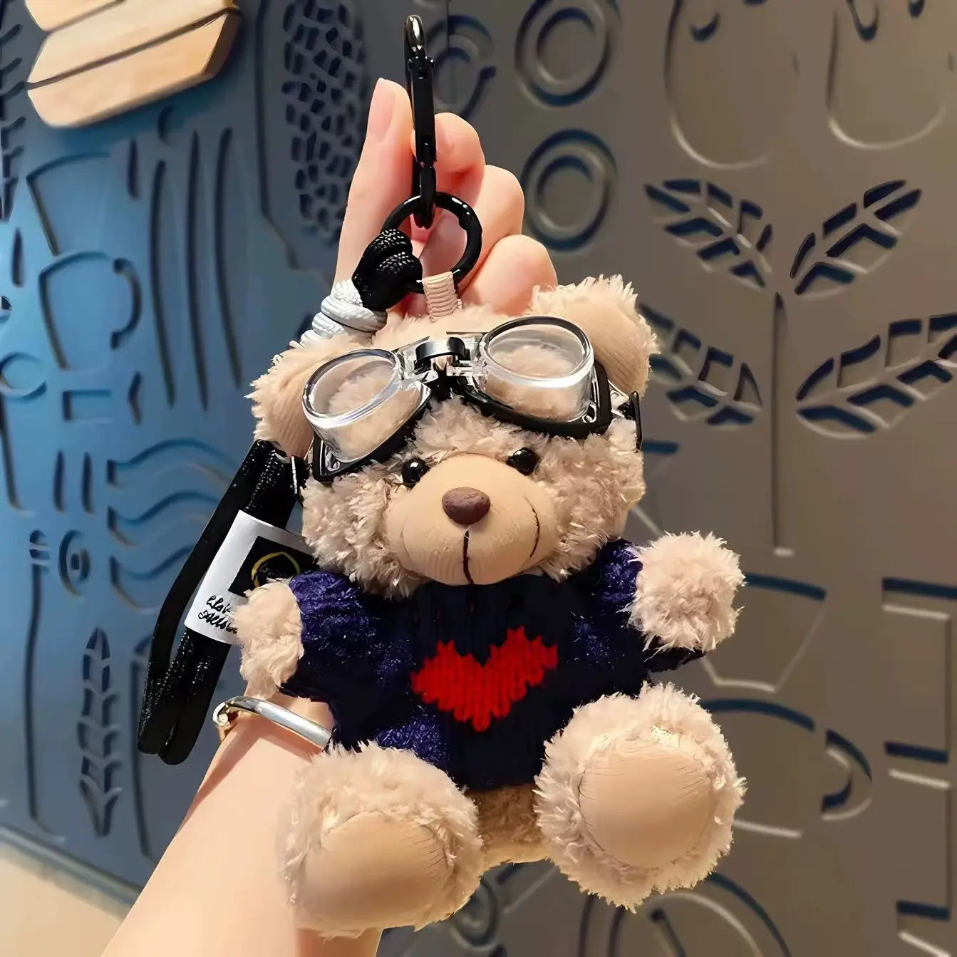 Cartoon Small Bear Keychain Plush Brown Bear Clothes Lovely Glasses Bear Doll Keychain Gifts NOTE: Glasses are not included.