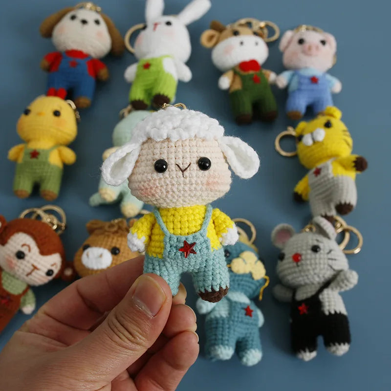 Creative Small Animal Doll Handmake Crochet Keyrings For Bag Pendant Cartoon Puppy Keychain Knitting Animal Doll Keyring Custom