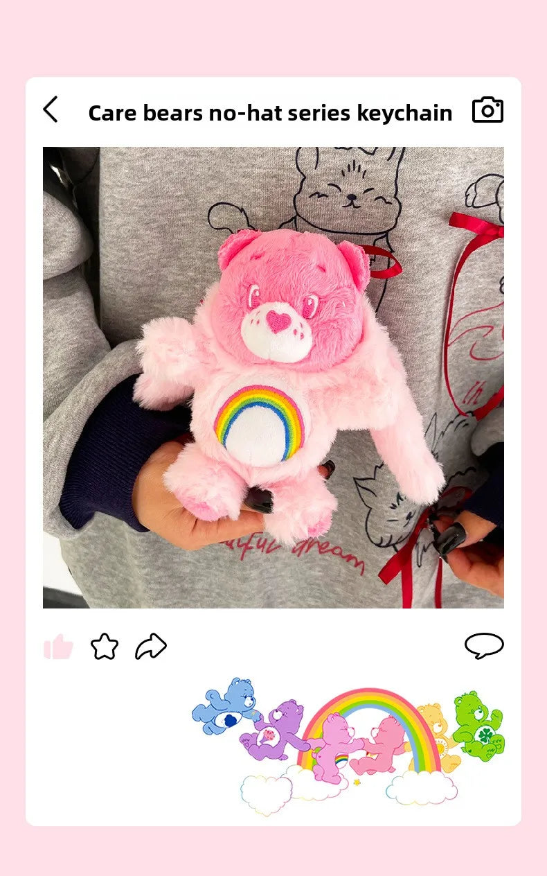 Cute Carebears Plush Keychain Rabbit Hat Key chain Rainbow Bear Doll Schoolbag Doll Birthday Gift Room Decor