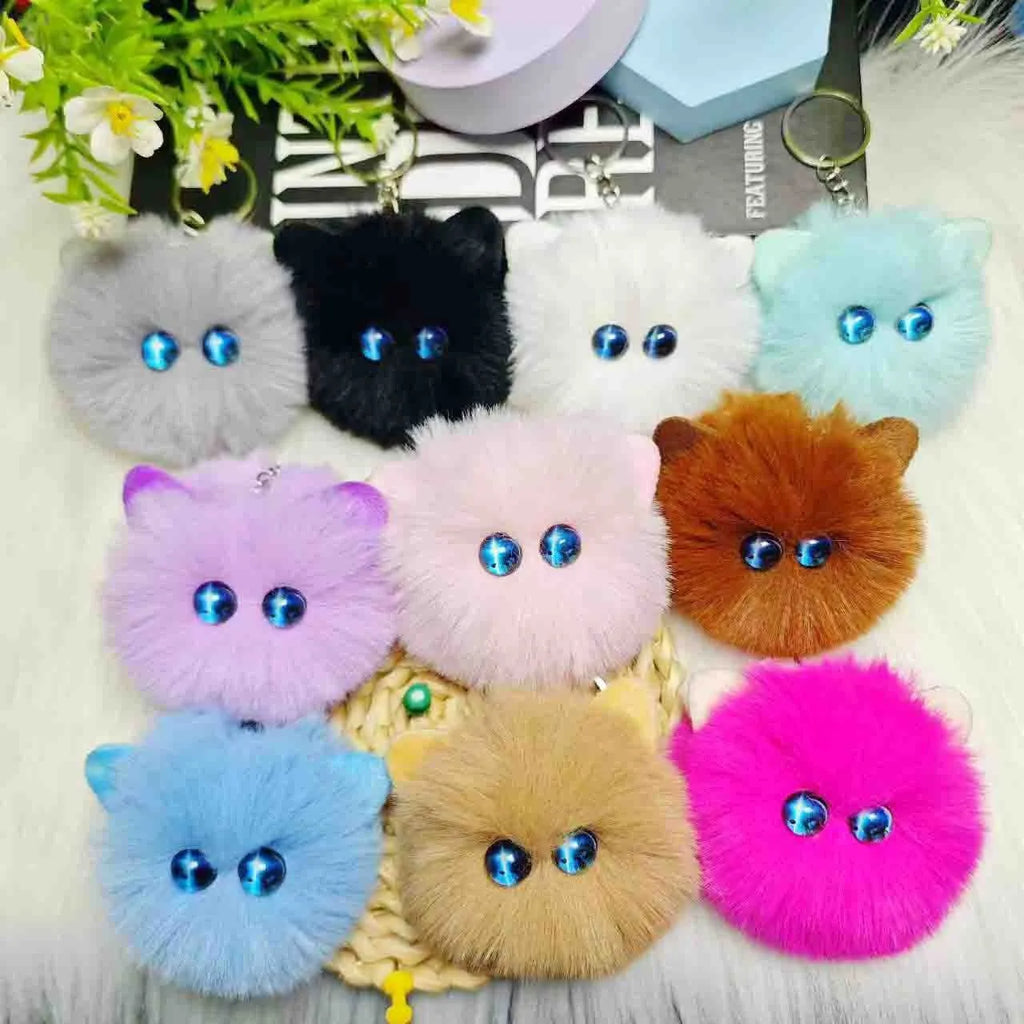 Blush Cat Ball Original Design Cartoon Handmade Plush Pendant Cat Keychain Girly Gift for Girls