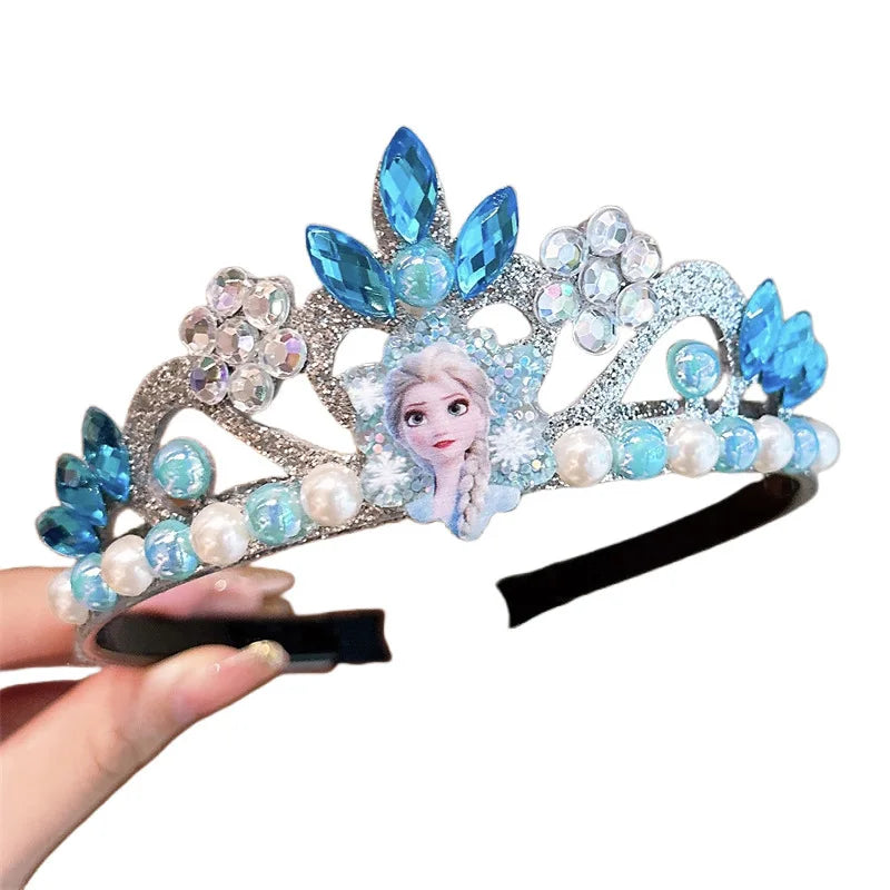 Anime Princess Blue Sparkling Crown Headband with Pearls, Birthday Hair Accessory, Holiday Gift