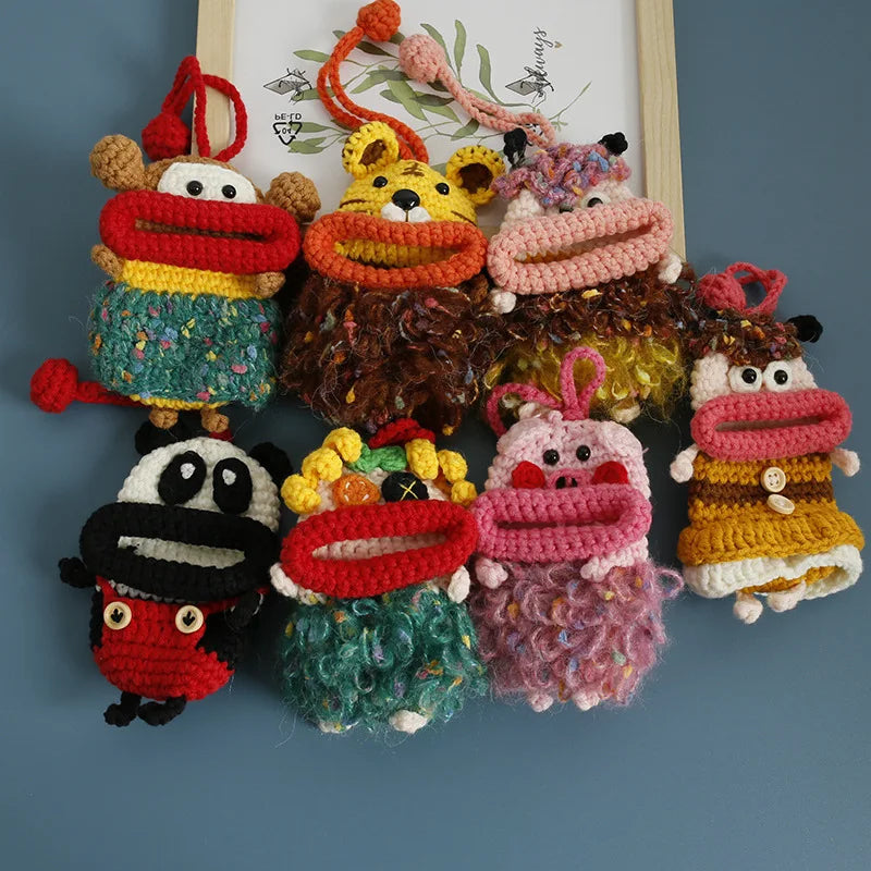Funny Crochet Keychains Knitting Cute Sausage Mouth Doll Key Holder Knitted Storage Bag Keyrings For Car Keys Wholesale Custom