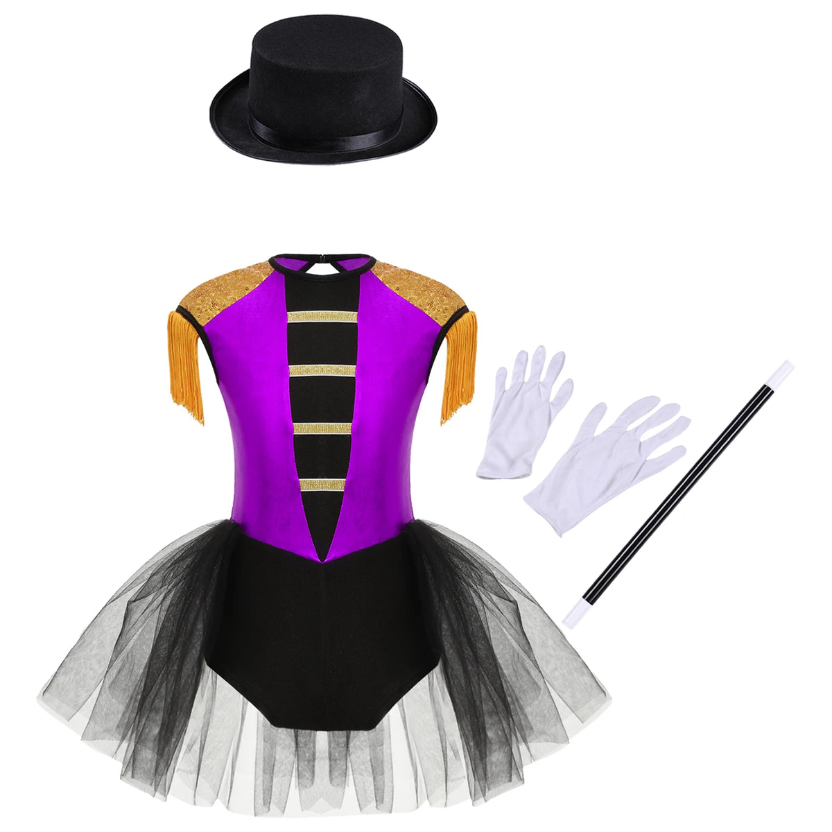 Girls Circus Ringmaster Cosplay Costume Sleeveless Sequin Tassels Leotard Ballet Tutu Dress Unitard Halloween Cosplay Lion Tamer