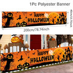 Ghost Halloween Pumpkin Banner Retro Halloween Party Signs Banner Decorations Fence Yard Porch Sign Outdoor Terror Decorations