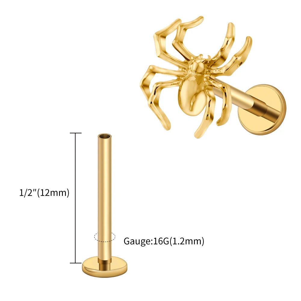 Right Grand ASTM F136 Titanium Spider Labret Lip Ring Tragus Cartilage Conch Flat Helix Stud Earring Halloween Piercing Jewelry