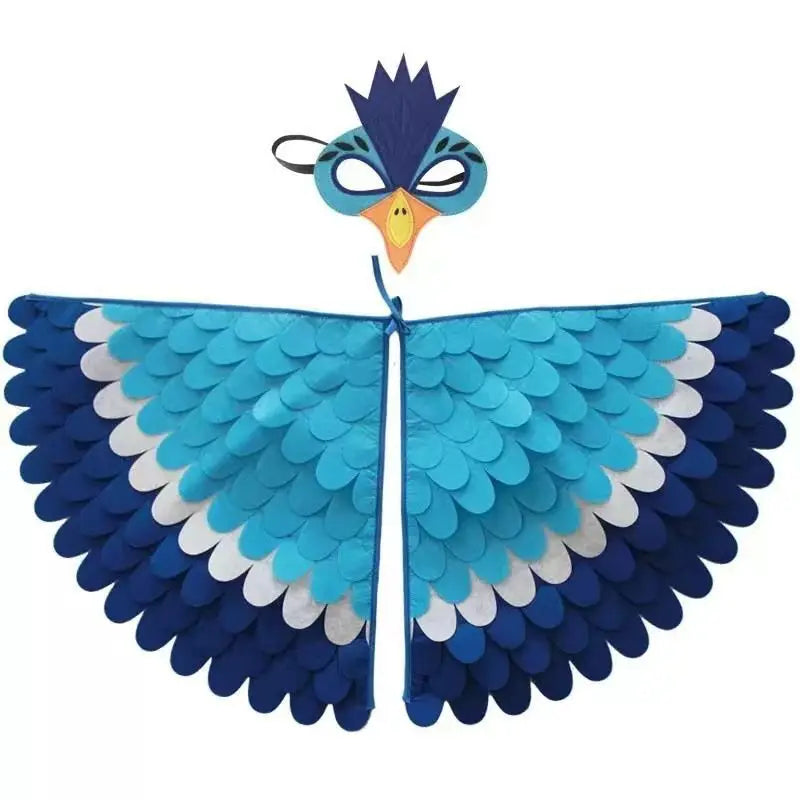 Bird Cosplay Costume Stage Performance Owl Peacock Wings Bird Felt Cape with Mask for Girls Boys Halloween Party Cloak