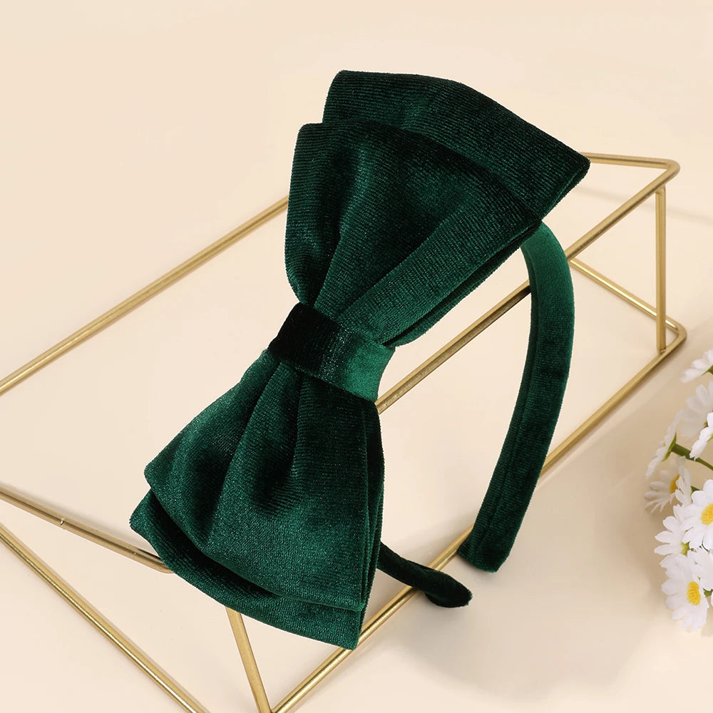 Solid Velvet Bow Headband For Girls Sweet Double-Layer Large Bownot Adjustable Hair Hoop Children Women Headwear Accessories