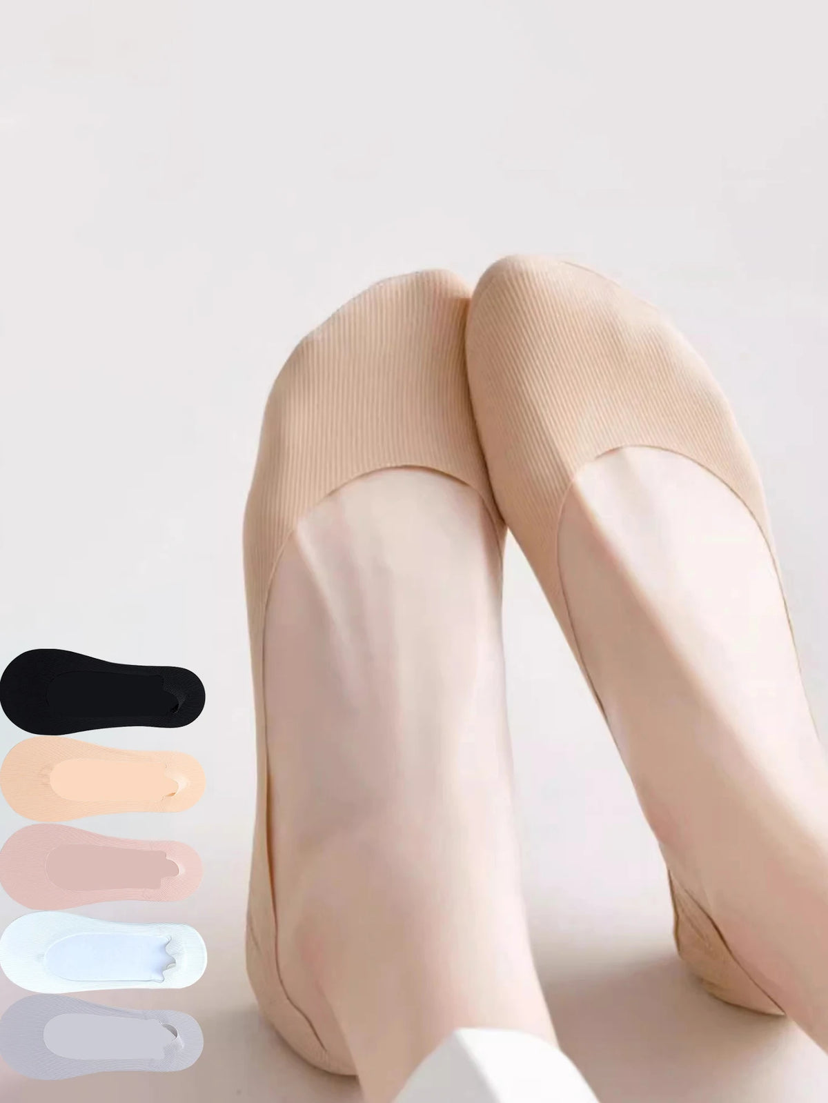 5 Pairs Socks Women's Summer Invisible Short Ankle Foot No-show Low Cut Silicone Non-slip Black Boat Socks