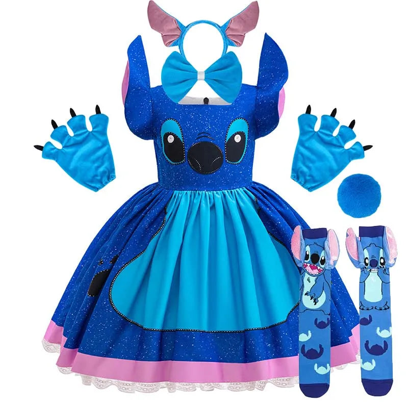 Girls Stitch Cosplay Dress Cute Cartoon Disney Movie Style Costume for Halloween Carnival Stage Performances & Kids' Dress-Up